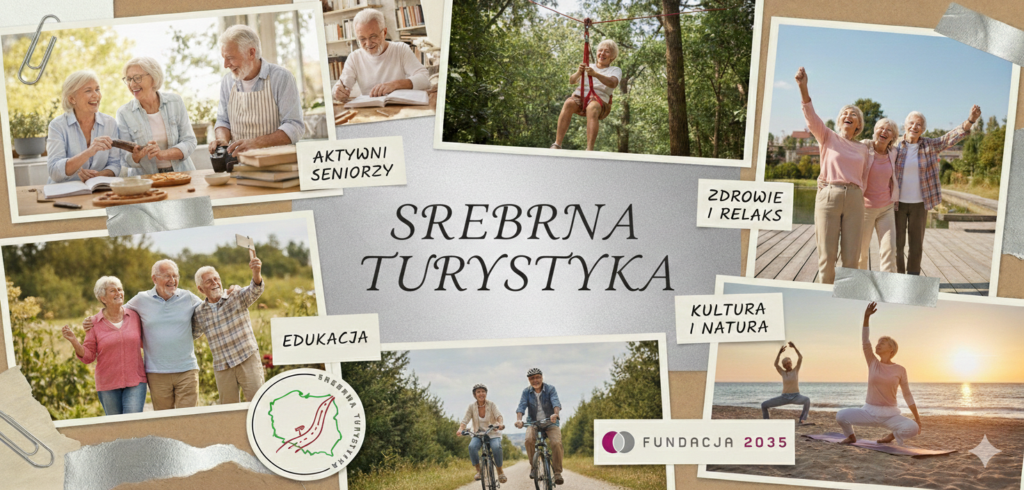 kolaż z różnymi zdjęciami z tematu senior w podróży